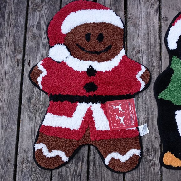 🆕Set of 3 Holiday Charm Mats Gingerbread Snowman Penguin Love Door Floor Bath - Picture 2 of 9